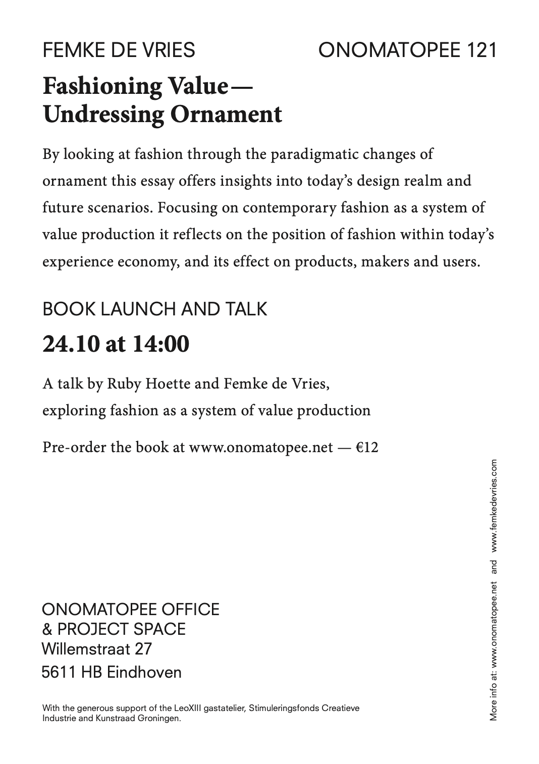 Fashioning Value - book launch and talk by Ruby Hoette and Femke de Vries